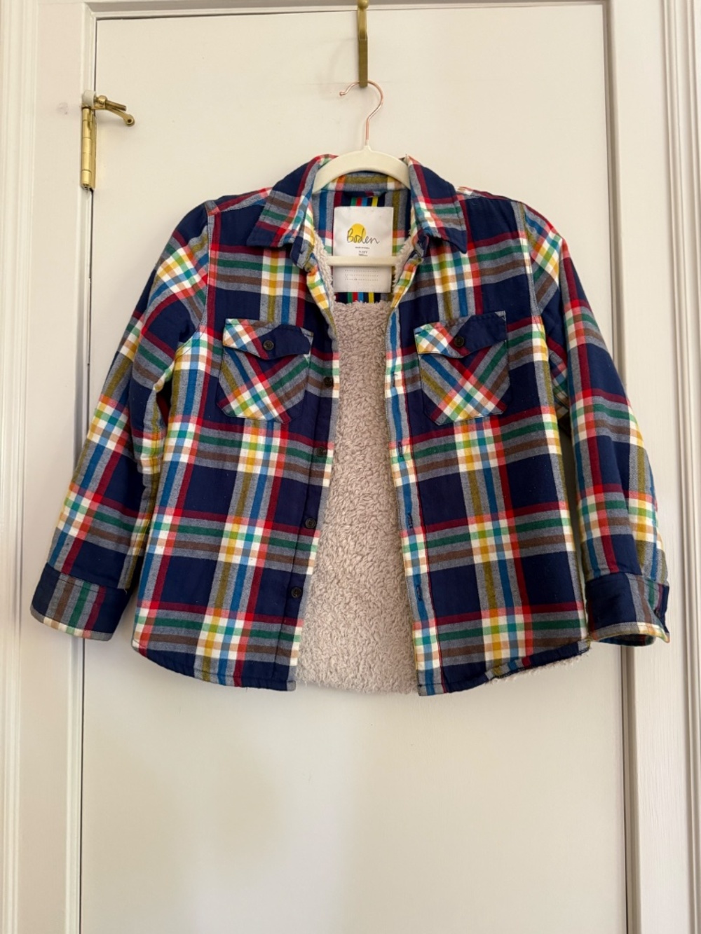 Mini Boden Fleece Lined Plaid Shacket Size 9/10